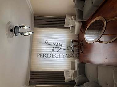 Oturma Odası Gri Renkli Tül ve Fon Perde