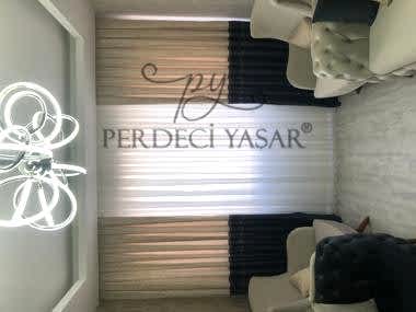 Salon Perdesi Beyaz Ve Lacivert Renkli Tül Perde