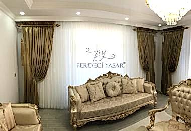 Salon Perdesi Golden Renkli Modern Rustik Perde