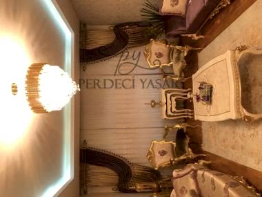 Salon Perdesi Golden ve Mor Renkli Modern Rustik Perde